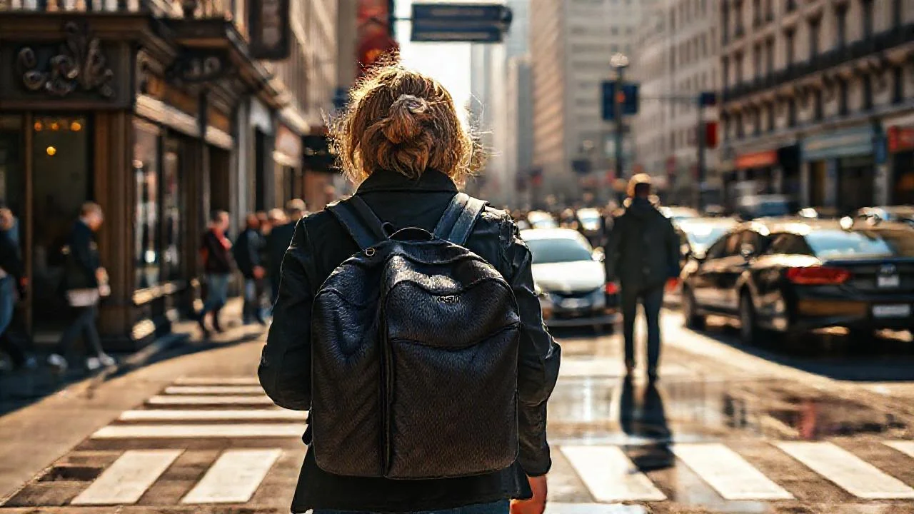 Ciudad vibrante bajo luz solar intensa