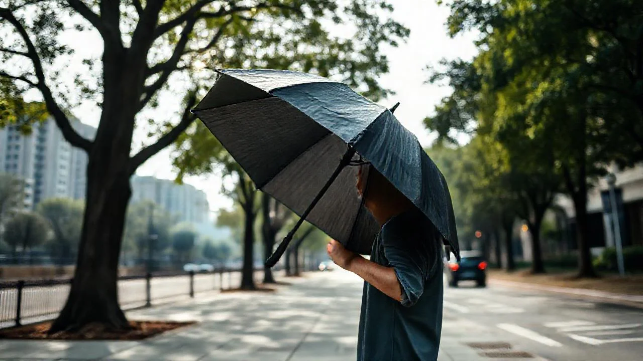 Silueta humana bajo la lluvia suave