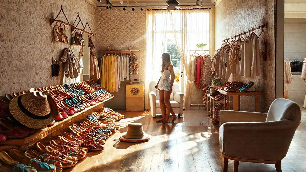 Una boutique soleada exhibe alpargatas coloridas