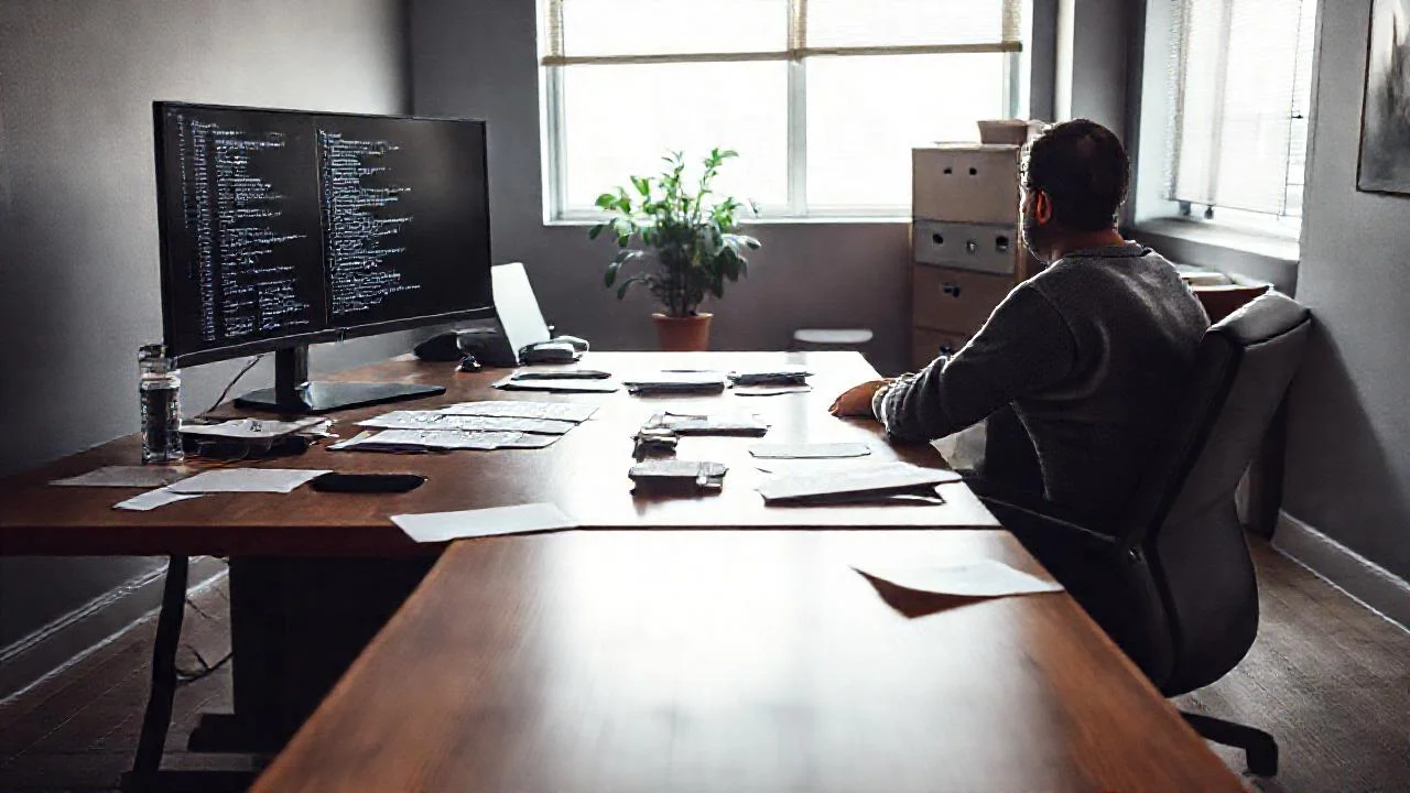 Un programador trabaja en su oficina