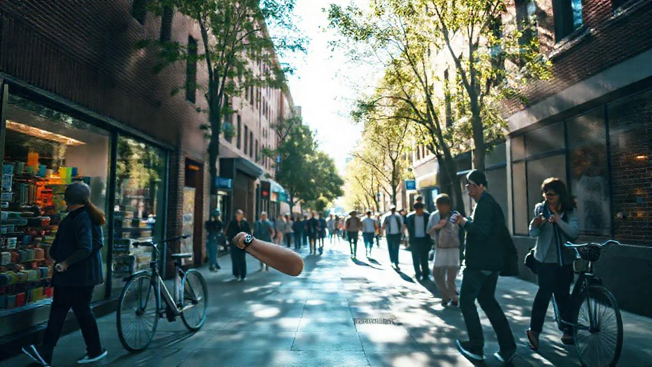 Ciudad vibrante bajo luz diáfana