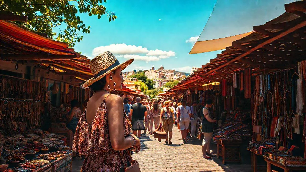 Mercado soleado y vibrante en la ciudad