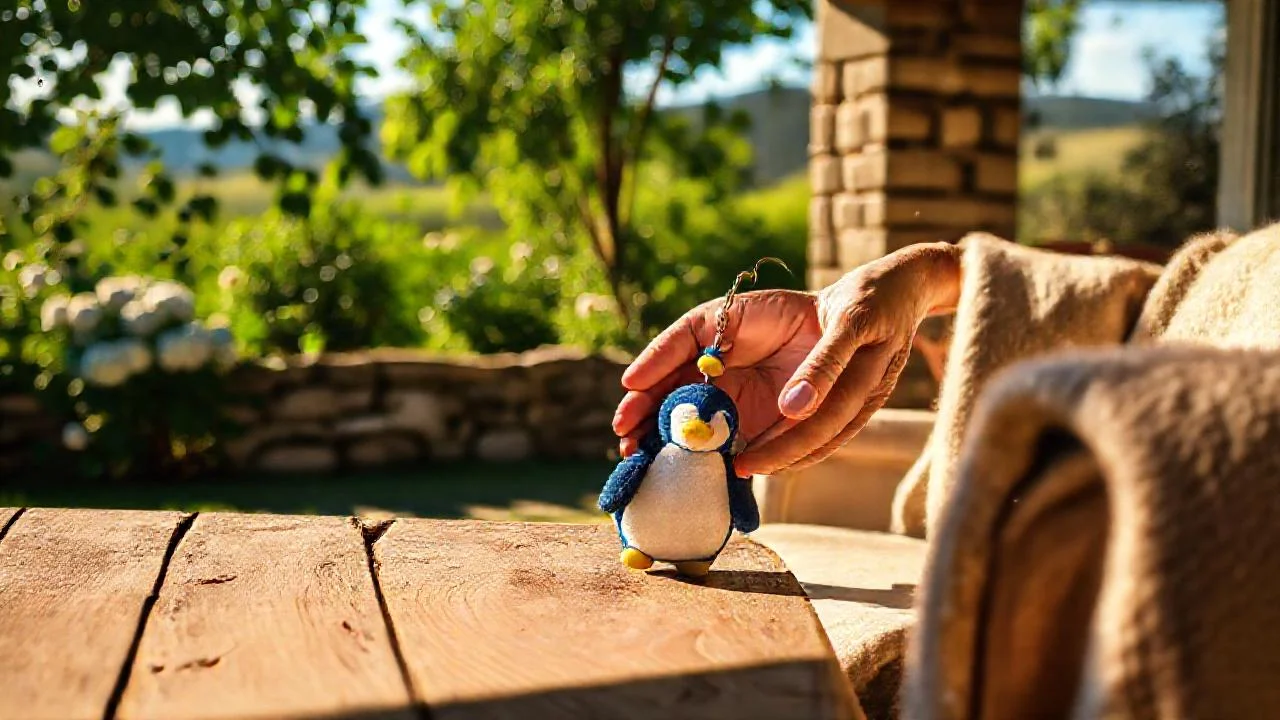 Sol desnaturado examina un pequeño pingüino