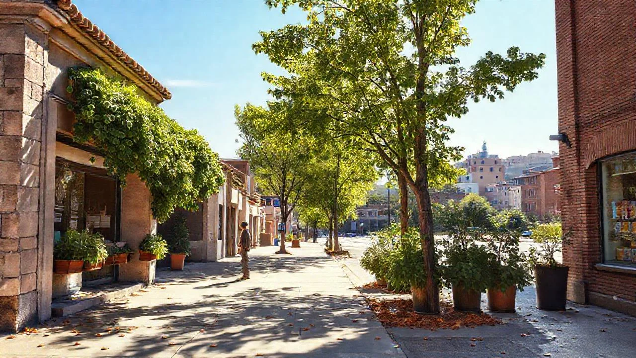 Una calle urbana tranquila y cálida