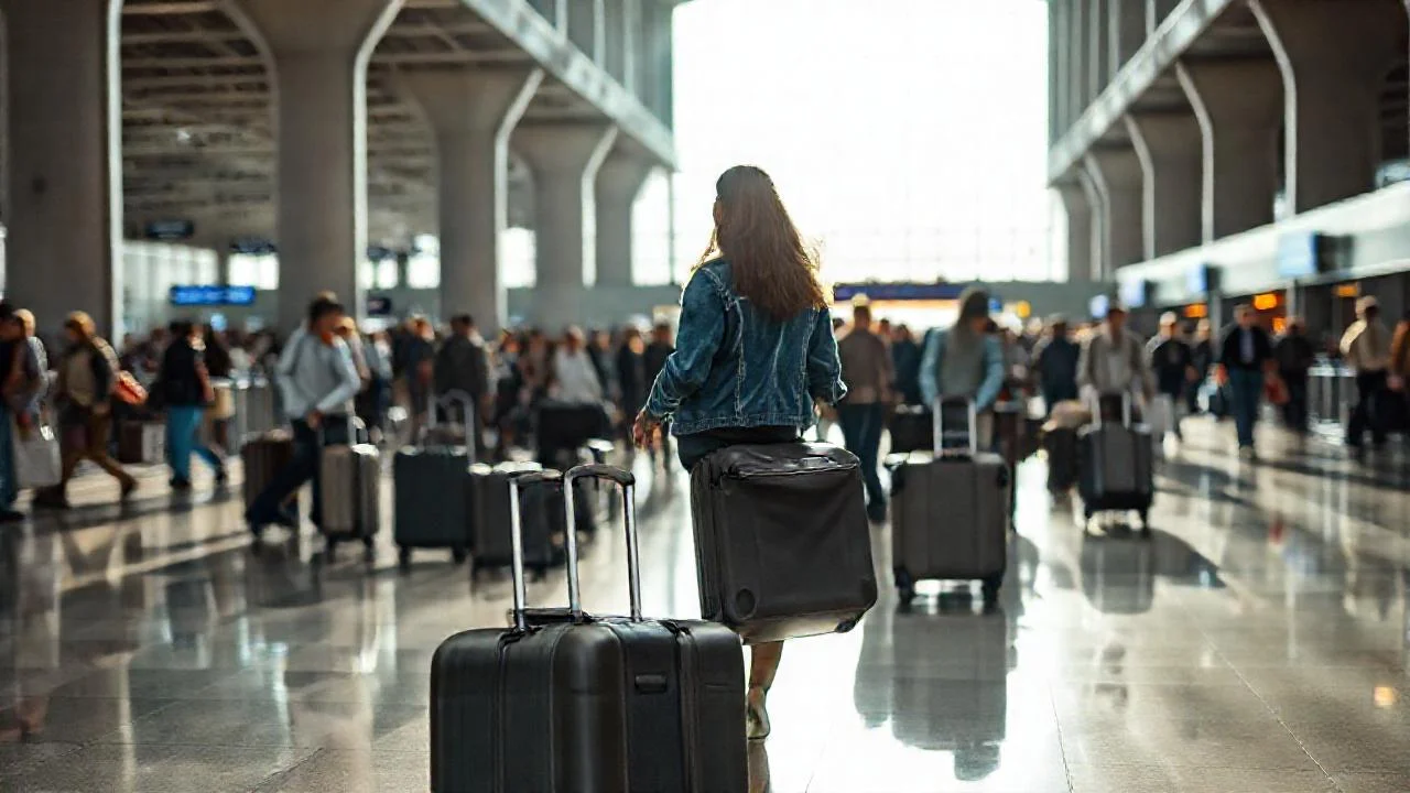 Aeropuerto: movimiento, viaje, y espera