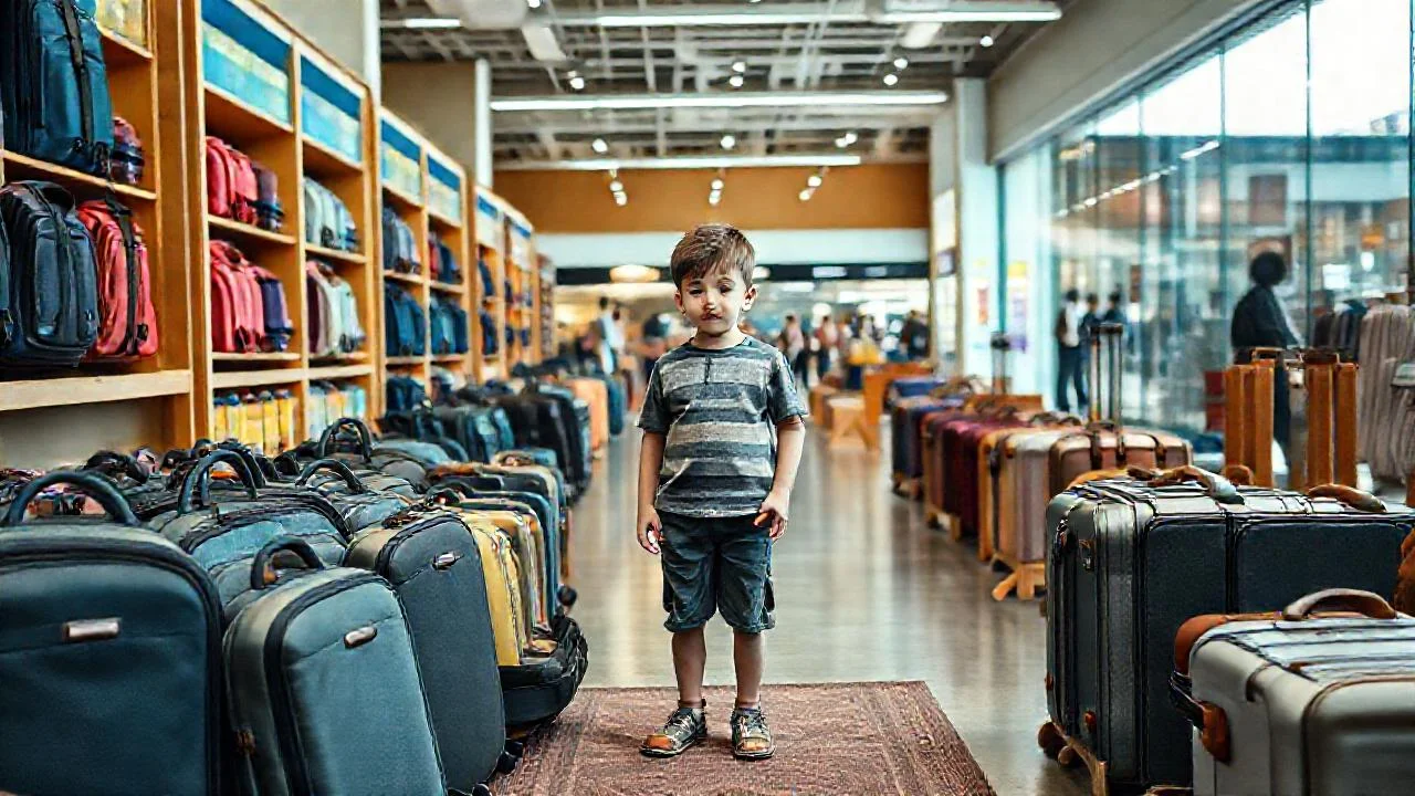 Tienda moderna, niño y orden
