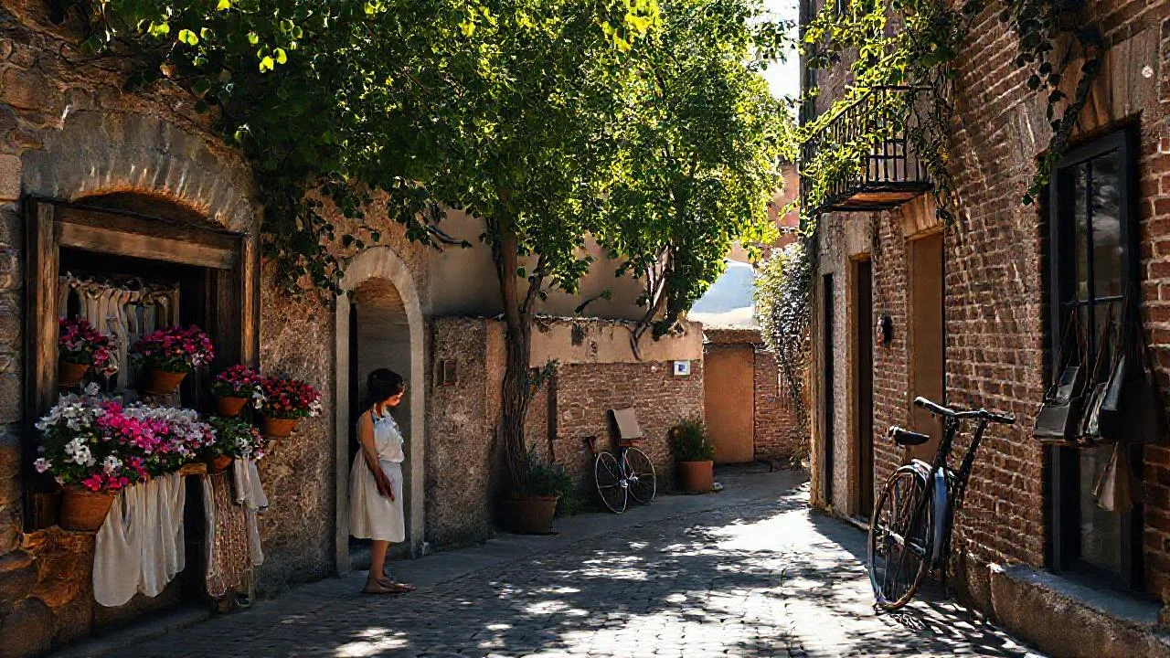 Un tranquilo callejón italiano, luminoso y sereno