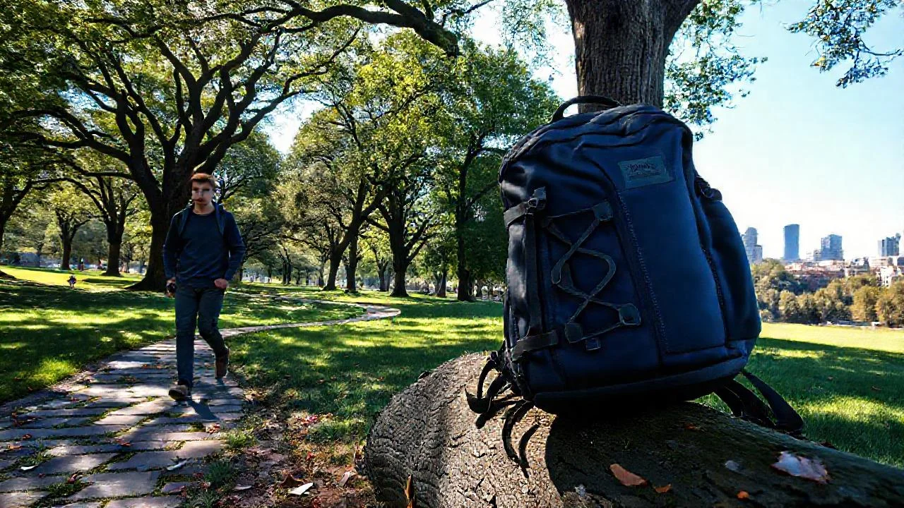 Un joven camina en un parque tranquilo