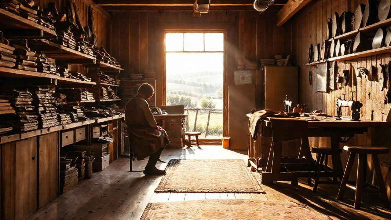 Un artesano ilumina un taller rústico