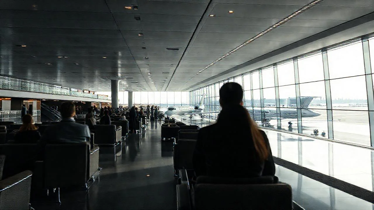 Aeropuerto elegante, amplio y luminoso