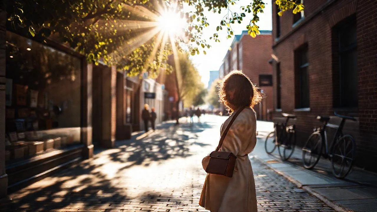 Sol tenue ilumina calle urbana tranquila